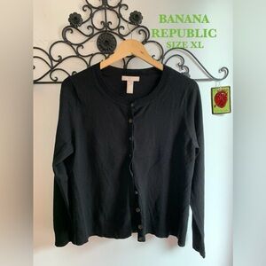 BANANA REPUBLIC Black Merino Wool Blend Crewneck Cardigan Size US XL